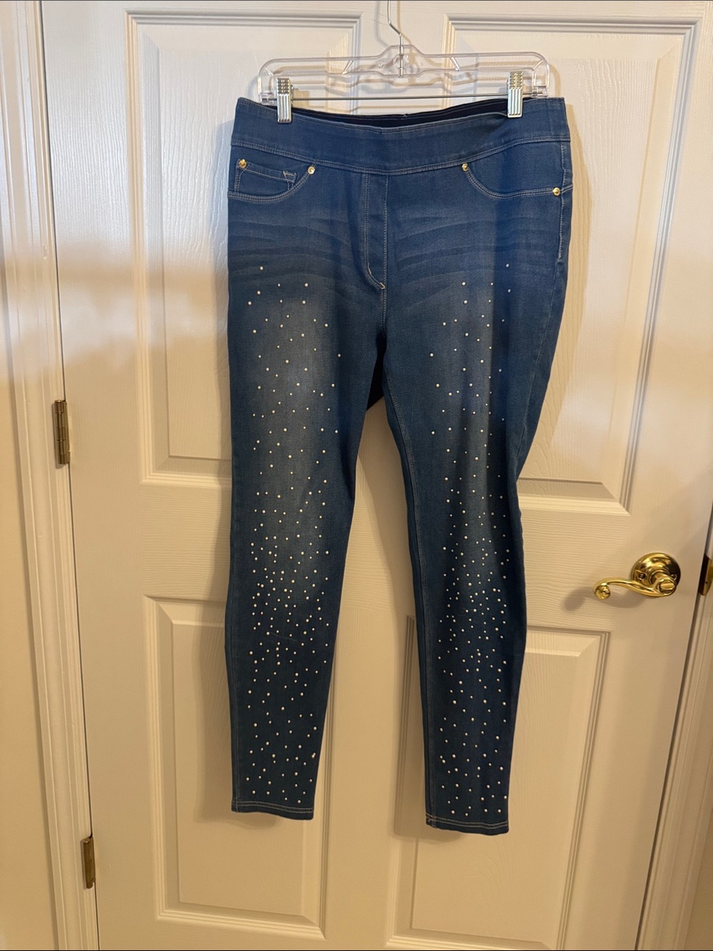 Peter Nygard Dark Blue Skinny Jeans with Rhinestone Accents